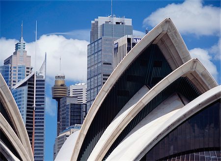 sydney landmark - Detail of the roof of the Sydney Opera House and other buildings, Sydney Stock Photo - Rights-Managed, Code: 832-03724481