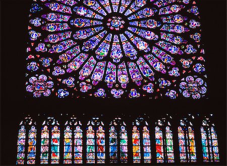 paris churches stained glass - Rose Window of the Notre Dame Cathedral. Stock Photo - Rights-Managed, Code: 832-03724606