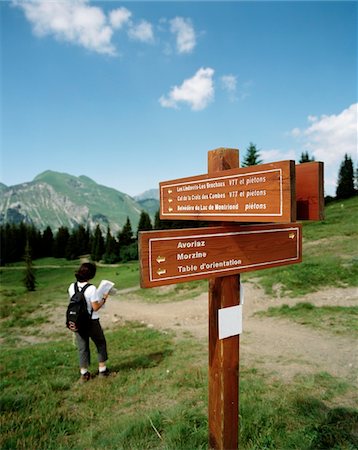 placard not illustration and one person - Hiker in alps reading map Stock Photo - Rights-Managed, Code: 832-03724747