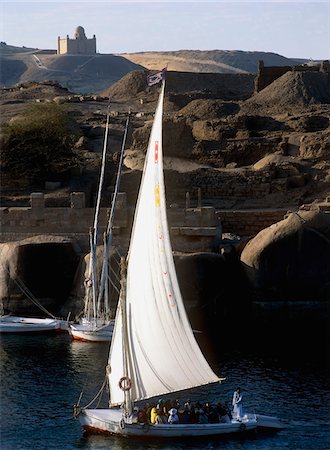 egyptian sailing on nile river - Feluccas on the Nile at Aswan, High Angle View Stock Photo - Rights-Managed, Code: 832-03724906