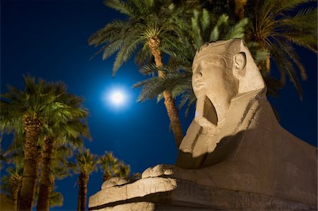pleine lune - Sphinx et palmiers-dattiers avec pleine lune derrière Photographie de stock - Rights-Managed, Code: 832-03724993