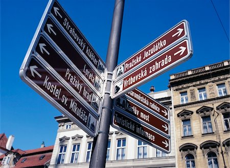 sign post arrows - Signposts pointing out landmarks in Prague Stock Photo - Rights-Managed, Code: 832-03723737