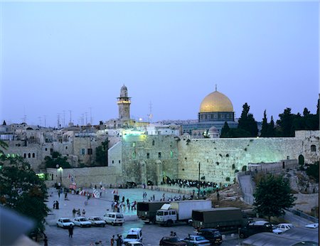 simsearch:845-05837686,k - Jerusalem cityscape at dusk. - Dome of the Rock - Temple Dome Foto de stock - Con derechos protegidos, Código: 845-04826423