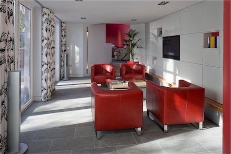 seating area - Modern private home, Nottinghamshire. Architects: Marsh and Grochowski Stock Photo - Rights-Managed, Code: 845-05837691