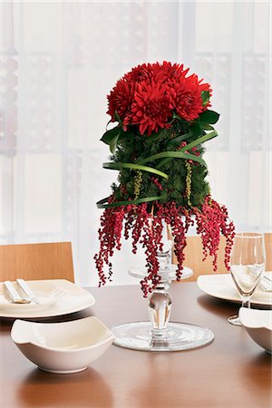 Tropical red centrepiece on table in Bandung, West Java. Architects own home. Architects: Ridwan Kamil Stock Photo - Rights-Managed, Code: 845-05837775