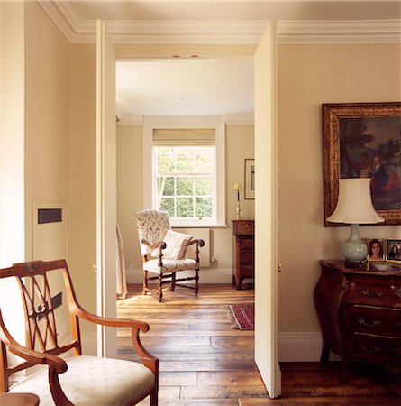 room with window frames - View through open door of traditional drawing room interior, UK. Architects: Metropolitan Project Shop Stock Photo - Rights-Managed, Code: 845-05837846