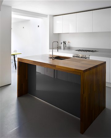 simsearch:845-05839500,k - Wooden kitchen island in Islington house extension, Paul Archer Design, London, UK. Architects: Paul Archer Design Stock Photo - Rights-Managed, Code: 845-05837957