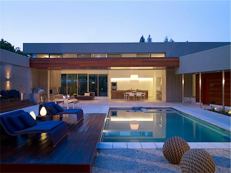 patio furniture - Swimming pool of detached Menlo Park Residence, California, USA. Architects: Dumican Mosey Architects Stock Photo - Rights-Managed, Code: 845-05838199