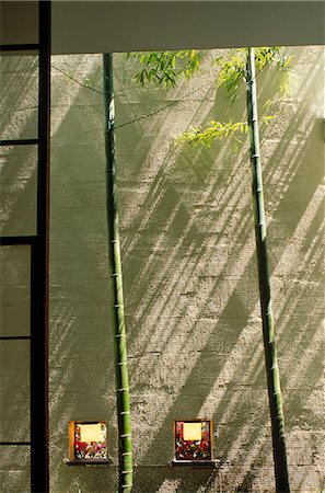 Bamboo in front of textured screen with pink flowers Stock Photo - Rights-Managed, Code: 845-05838908