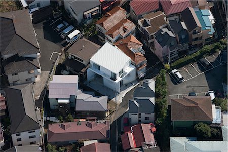 Yokohama Apartment, Apartment house, Aerial view of modernhouse and the neighbourhood. Architects: Osamu Nishida + Erika Nakagawa, ON Design Stock Photo - Rights-Managed, Code: 845-05839525