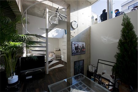 spiral staircase - Y-3, Apartment House, Interior of apartment unit B101 in the basement floor. Architects: Komada Takeshi and Komada Yuka, Komada Architects Office Stock Photo - Rights-Managed, Code: 845-05839541