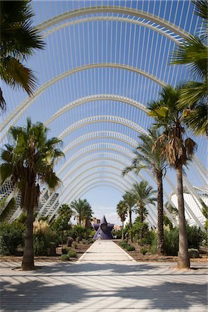 strange perspective - L'Umbracle, The City of Arts and Sciences, Valencia, Spain. Architects: Santiago Calatrava Stock Photo - Rights-Managed, Code: 845-06008126