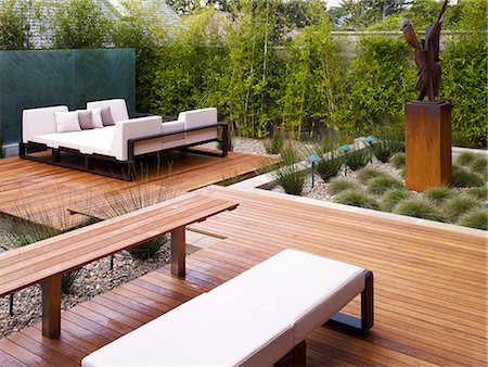 simsearch:845-07561468,k - Wooden decked terrace in garden of Odyssey House, Carmel, California, USA. Foto de stock - Con derechos protegidos, Código: 845-07561465