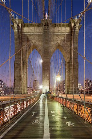 eastern usa - Dusk on the Brooklyn Bridge in New York, New York State, USA. Stock Photo - Rights-Managed, Code: 845-08939875