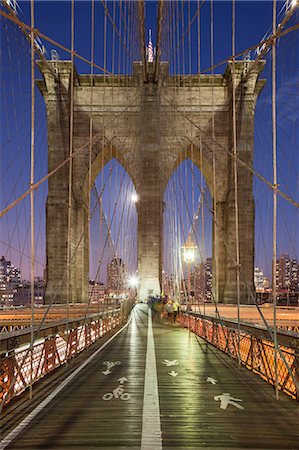 Dusk on the Brooklyn Bridge in New York, New York State, USA. Stock Photo - Rights-Managed, Code: 845-08939875