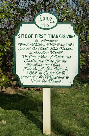 simsearch:845-02726301,k - Placard, Berkeley Plantation, Virginia. Site of the 1st official thanksgiving in 1619. Foto de stock - Con derechos protegidos, Código: 845-02726349