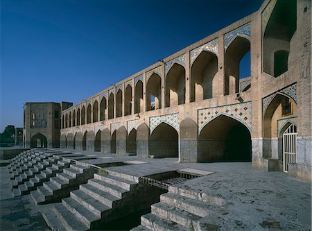 Khwazi Bridge, Isfahan, 1650. A combination of bridge and dam that includes sluices and pavilions for tea rooms. Stock Photo - Rights-Managed, Code: 845-02726472