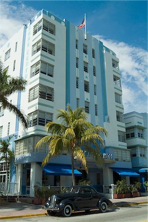 florida beach with hotel - Art Deco building on Ocean Drive, South beach, Miami Beach, Florida, USA. Stock Photo - Rights-Managed, Code: 845-02727080