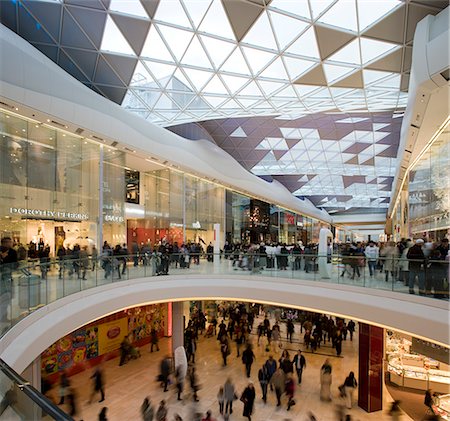 shopping centre architecture - Westfield Shopping Centre, White City, Shepherds Bush, London. Architects: Michael Gaballini and Kimberley Sheppard. Stock Photo - Rights-Managed, Code: 845-02727895