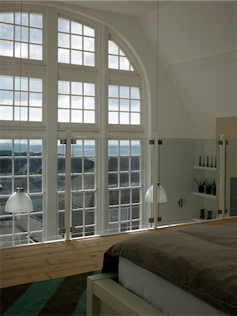 Modern bedroom in converted school building. Architects: Pollard Thomas Edwards Stock Photo - Rights-Managed, Code: 845-03463483