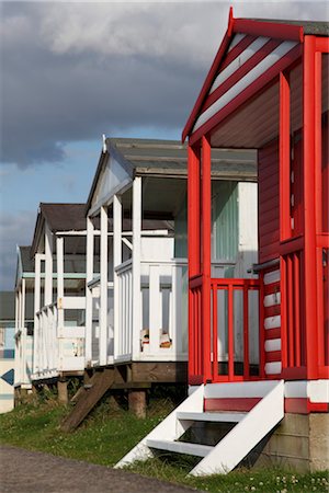 flag pole row - Beach huts, Whitstable beach, Kent. Stock Photo - Rights-Managed, Code: 845-03552554