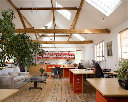 Loft office, roof lights trusses in double height room Stock Photo - Rights-Managed, Code: 845-03720581