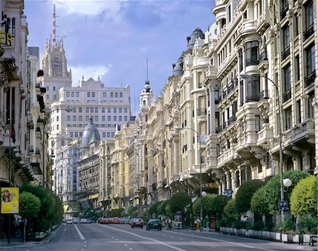 street scene landscape - Madrid, Gran Via, 19th century residentials. Stock Photo - Rights-Managed, Code: 845-03720943