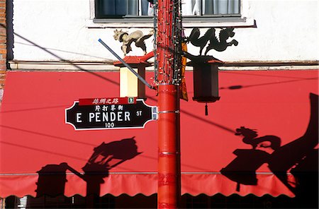 quartiere cinese - British Columbia, Vancouver, Chinatown lamp post and shadows Fotografie stock - Rights-Managed, Codice: 845-03721281