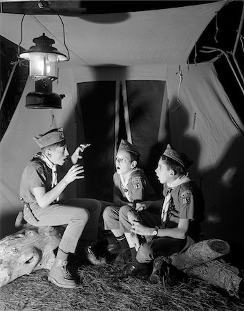 1960s 3 BOY SCOUTS SITTING TENT NIGHT TELLING GHOST STORIES Stock Photo - Rights-Managed, Code: 846-05646061