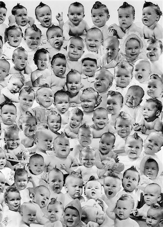 1950s COLLAGE MONTAGE OF BABY HEADS WITH MANY VARIOUS HAPPY AND SMILING EXPRESSIONS Stock Photo - Rights-Managed, Code: 846-05647646