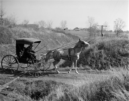 simsearch:846-09181919,k - 1890s - 1900s RURAL COUNTRY DOCTOR DRIVING HORSE & CARRIAGE ACROSS RAILROAD TRACKS Foto de stock - Con derechos protegidos, Código: 846-05647661