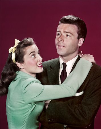 funny people of 1950s - 1940s - 1950s COUPLE WOMAN HUGGING MAN ARMS AROUND SHOULDERS Stock Photo - Rights-Managed, Code: 846-05647862