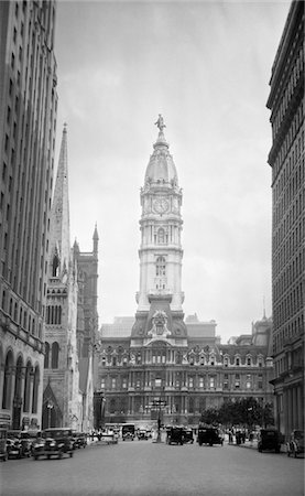 simsearch:846-03164651,k - 1930s - 1936 VIEW DOWN NORTH BROAD STREET TO THE PHILADELPHIA CITY HALL Stock Photo - Rights-Managed, Code: 846-05647976