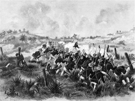 spanish (places and things) - du XIXe siècle - 1890sILLUSTRATION CHARGE d'Amérique troupes vers le haut de la colline de SAN JUAN, 1er juillet 1898 durant la guerre hispano-américaine Photographie de stock - Rights-Managed, Code: 846-05648026