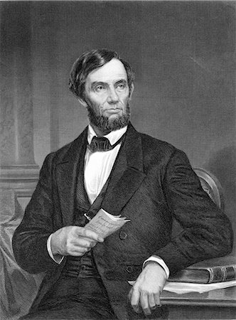 1800s 1860s PORTRAIT ABRAHAM LINCOLN PRESIDENT HOLDING THE EMANCIPATION PROCLAMATION Stock Photo - Rights-Managed, Code: 846-06112297