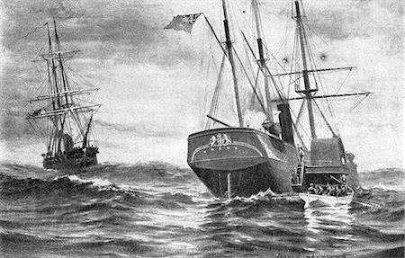 1800ER JAHREN 1861 DIE TRENT-AFFÄRE CREW DER SAN JACINTO AMERIKANISCHE KRIEGSSCHIFF MAINBOARDS MIT DEM BRITISCHEN SCHIFF UND MACHT ZWEI GEFANGENEN MASON UND SLIDELL Stockbilder - Lizenzpflichtiges, Bildnummer: 846-06112312