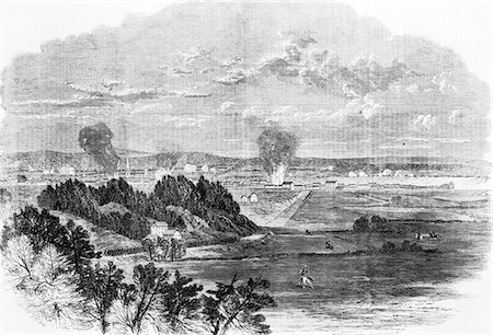 ANNÉES 1860 DU XIXE SIÈCLE 31 JANVIER 1863 BATAILLE DE FREDERICKSBURG VIRGINIA MONTRANT LE BOMBARDEMENT Photographie de stock - Rights-Managed, Code: 846-06112320