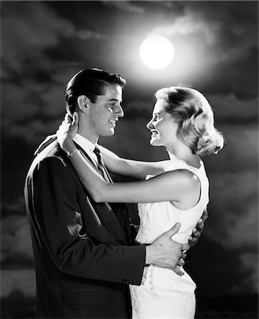 retro teenagers - 1960s YOUNG COUPLE EMBRACING IN MOONLIGHT Stock Photo - Rights-Managed, Code: 846-07200068
