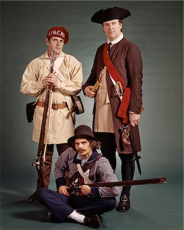 ethnic costume - 1700s 1776 COLONIAL MILITIAMEN OF THE AMERICAN REVOLUTION WAR OF INDEPENDENCE Foto de stock - Con derechos protegidos, Código: 846-08140051