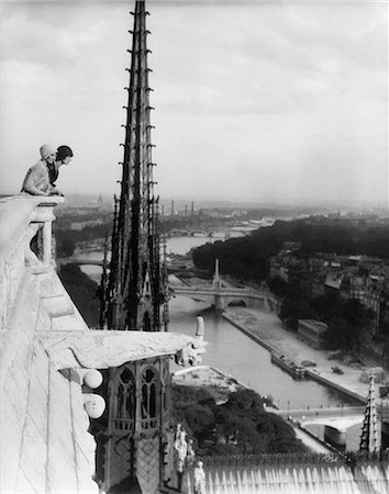 retro french - 1920s TWO WOMEN LOOKING OUT FROM TOP OF NOTRE DAME CATHEDRAL PARIS FRANCE Stock Photo - Rights-Managed, Code: 846-08226152