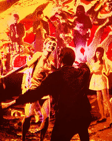 simsearch:610-03809368,k - 12/11/1975 1960s 1970s COUPLE DANCING BAND IN BACKGROUND WITH MUSICAL INSTRUMENTS INDOOR SOLARIZED DISCO MAN WOMAN Foto de stock - Con derechos protegidos, Código: 846-09181748