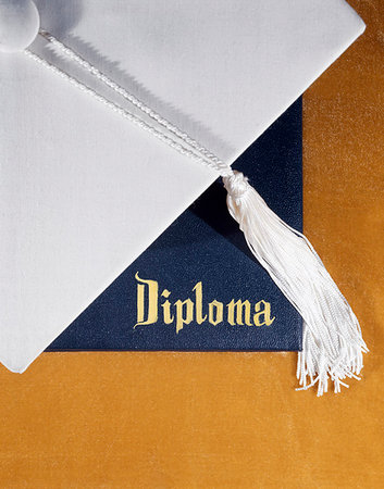 simsearch:846-02797214,k - 1970s MORTAR BOARD CAP AND DIPLOMA STILL LIFE Stock Photo - Rights-Managed, Code: 846-09181864