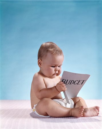 pictures of babies in vintage cloth nappies - 1960s SERIOUS BABY READING BUDGET Stock Photo - Rights-Managed, Code: 846-02794055