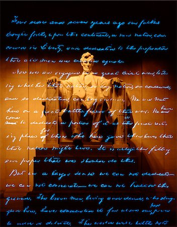 statues washington - LINCOLN STATUE WITH GETTYSBURG ADDRESS OVERLAY Stock Photo - Rights-Managed, Code: 846-02794362