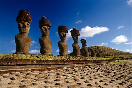 MOAI AHU NAU ANAKENA BEACH L'ÎLE DE PÂQUES AU CHILI Photographie de stock - Rights-Managed, Code: 846-02795045