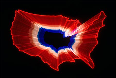 LUMINOUS USA MAP RED WHITE AND BLUE Stock Photo - Rights-Managed, Code: 846-02795118