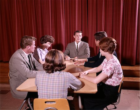 1960s SIX TEEN STUDENTS SIT AROUND CONFERENCE TABLE Stock Photo - Rights-Managed, Code: 846-02795121