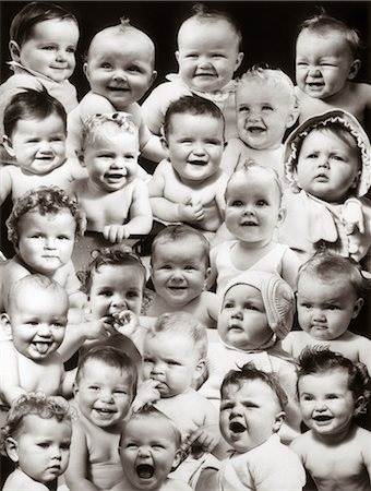 ANNÉES 1940 STYLE COLLAGE MONTAGE DES TÊTES DE BÉBÉ AVEC DES EXPRESSIONS DIFFÉRENTES Photographie de stock - Rights-Managed, Code: 846-02795605