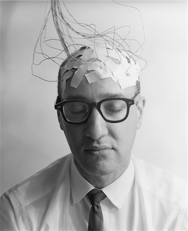 plug in - 1960s PORTRAIT OF MAN CHARACTER WITH WIRES TAPED TO BALD HEAD Stock Photo - Rights-Managed, Code: 846-02795621