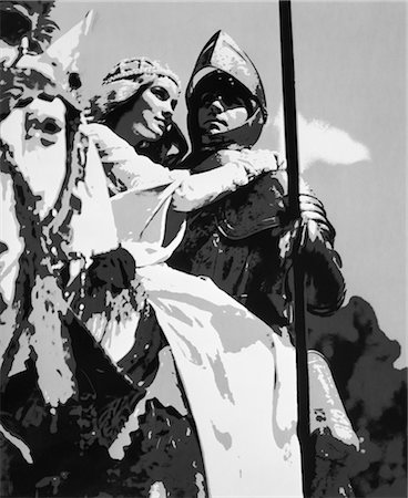 POSTÉRISATION DE CHEVALIER EN ARMURE SUR CHEVAL AVEC LANCE COMPTABLE DEMOISELLE EN DÉTRESSE Photographie de stock - Rights-Managed, Code: 846-02795994